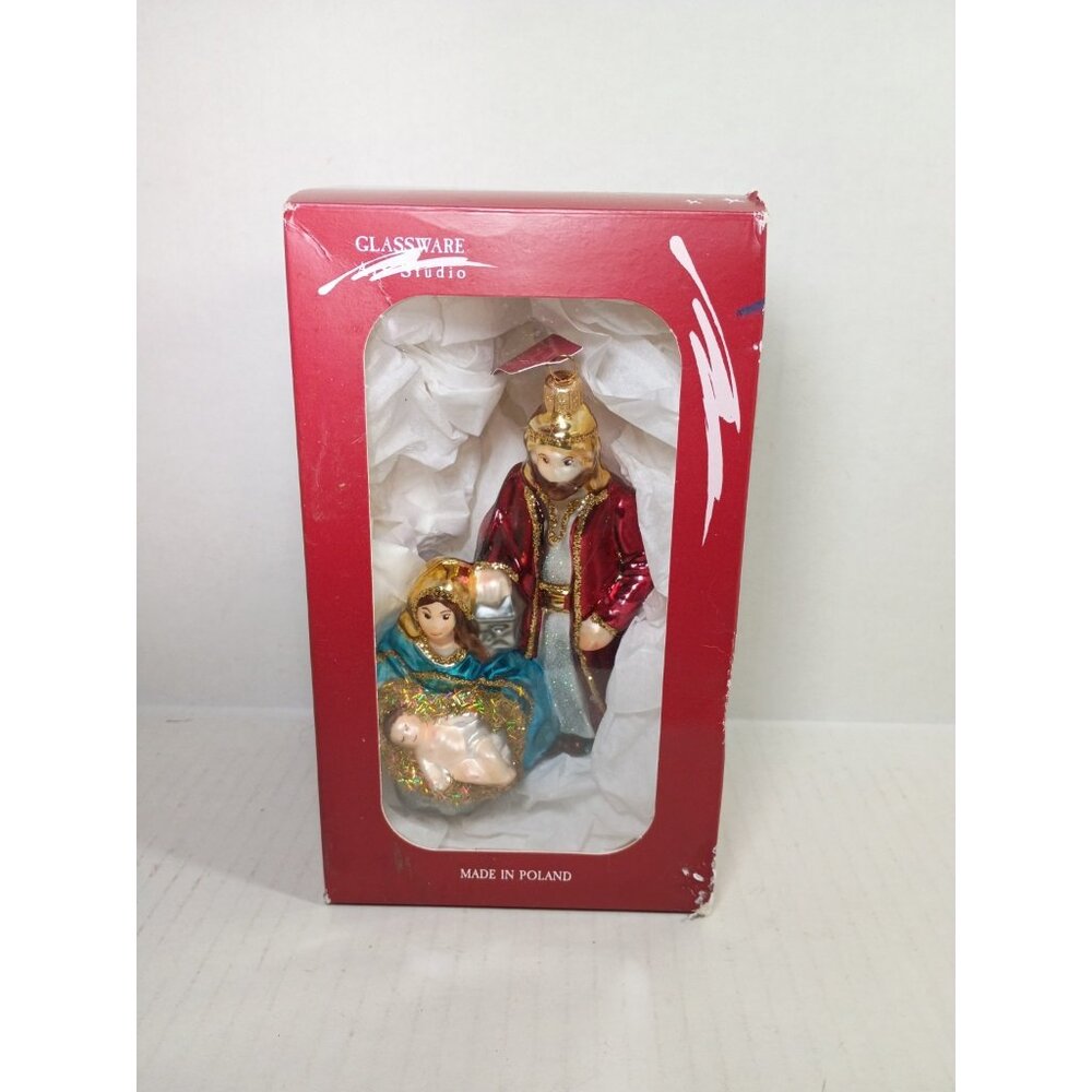Blown Glass Ornament Holy Family Nativity Glassware Art Studio  7" Poland